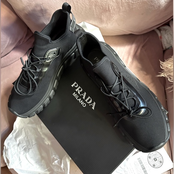 PRADA Men's Allacciate Rush Triangle Logo Knit Sneakers - Picture 8 of 17